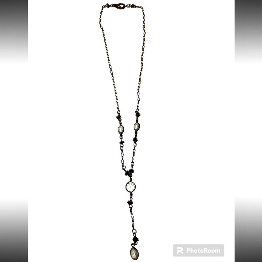 Necklace silver overlay crystal drop #12